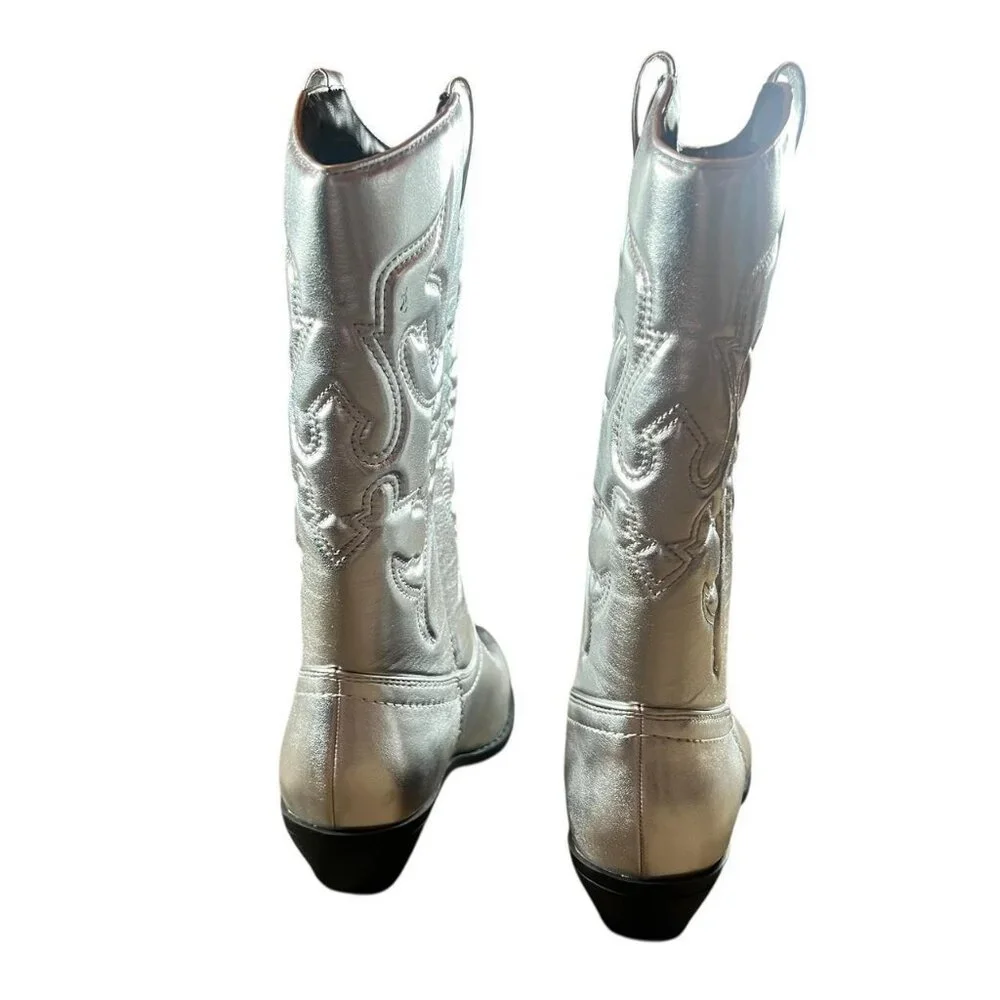Y2K Soda Silver Embroidered Cowboy Boots
